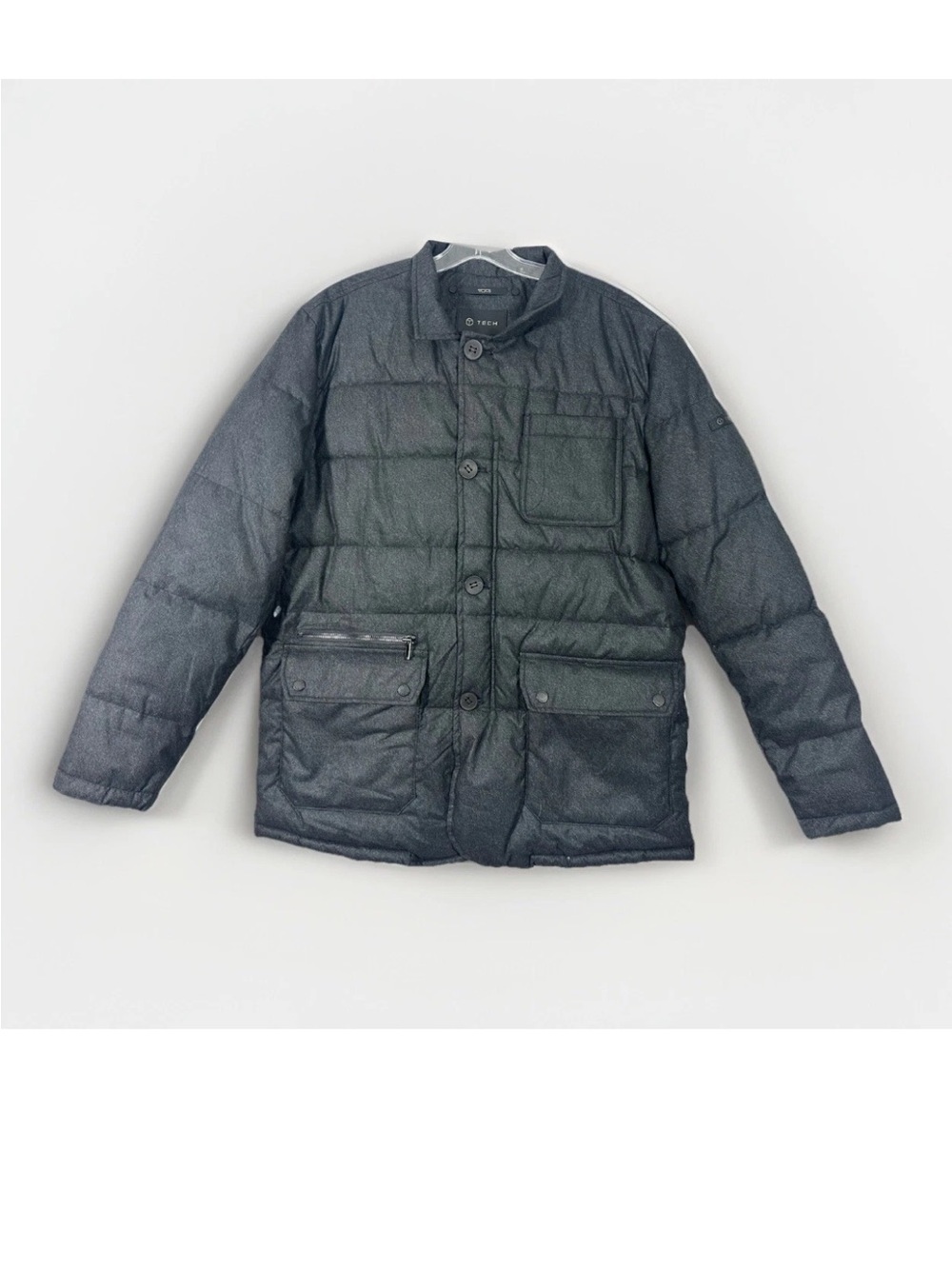 Tumi T-Tech Men's Size Large Gray Coat Quilted Zip & Button Front *Missing Hood*